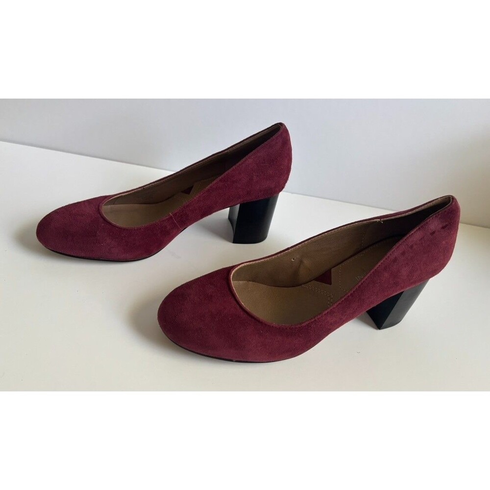 New! Adrienne Vittadini Maroon Suede Platform Block Heel Pumps Women's Shoes 7.5